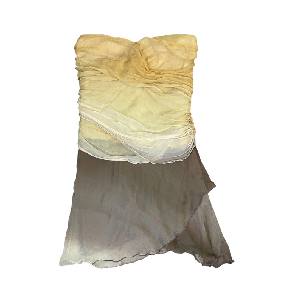 Rubber Ducky Productions Yellow Brown Ombre Ruched‎ Strapless Mini Dress Medium